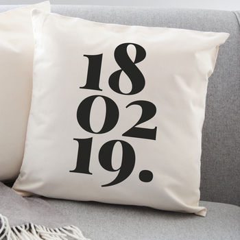 Denim Or Monochrome Personalised Date Cushion, 3 of 4