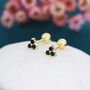 Tiny Black Cz Trio Screw Back Earrings Sterling Silver, thumbnail 5 of 9