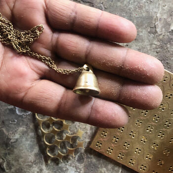 Fair Trade Handmade Brass Bell Pendant Necklace, 10 of 12