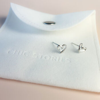 Sterling Silver Simple Heart Outline Stud Earrings, 8 of 8