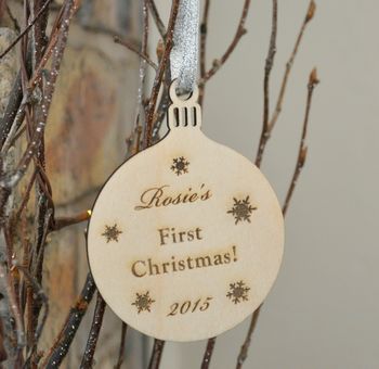 Personalised Wooden Baby's First Christmas Bauble, 2 of 4