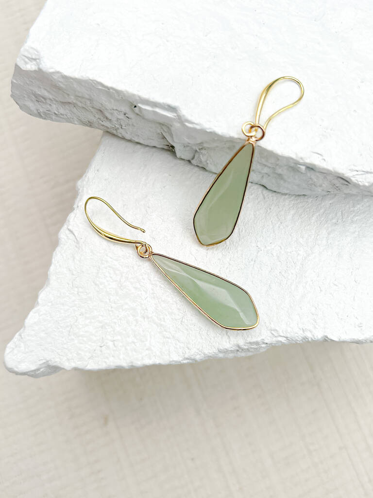 Aventurine Droplet Gold Plated Earrings, 1 of 5