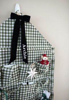 Personalised Green Gingham Ruffle Advent Calendar Velvet Bow, 2 of 8
