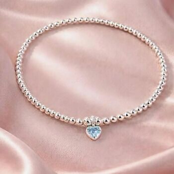 March Heart Birthstone Bracelet Sterling Silver Aquamarine, 2 of 12
