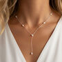 Women’s Dainty Lariat Bridal Drop Necklace With Pearls In Sterling Silver, thumbnail 1 of 4