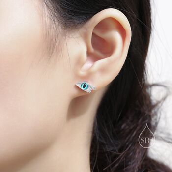 Sterling Silver Evil Eye Stud Earrings, 5 of 11