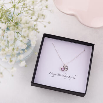 Silver Swarovski Birthstone And Initial Necklace, 2 of 11