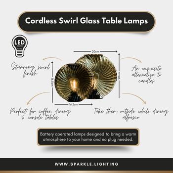 Cordless Grey Swirl Glass Table Lamps, 6 of 6