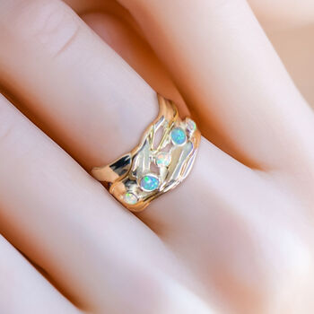 Molten Sterling Silver Blue And White Opal Quintet Ring, 2 of 7