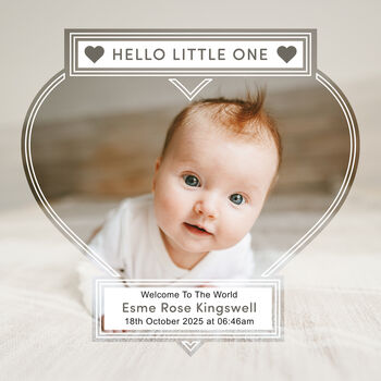 Hello Little One New Baby Gift Personalised Rock Photo Slate, 3 of 6