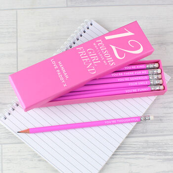 Personalised Pink '12 Reasons' Box And 12 Pencils, 2 of 9
