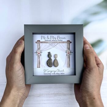 Personalised Mr And Mrs Wedding Pebble Picture, 2 of 3