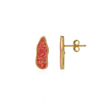 Molten Dripping Coral Amber Sterling Silver Earring, 5 of 9