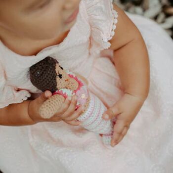 Fairtrade Crochet Baby Soft Toy Mermaid Pink Rattle, 4 of 6