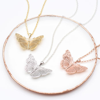 Gold Plated Or Sterling Silver Large Butterfly Necklace, 3 of 7