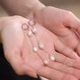 Sterling Silver Natural Oval Pearl Trio Long Dangle Huggie Hoop Earrings, thumbnail 4 of 11