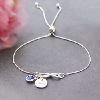 Sterling Silver Infinity Birthstone Sliding Bracelet, 2 of 10