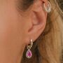 July Birthstone Ruby Sterling Silver Huggie Hoop Earrings, thumbnail 1 of 12