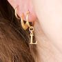 Teeny Capital Letter Hoop Earring In Sterling Silver, thumbnail 4 of 6