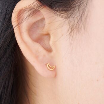 Gold Crescent Moon Stud Earrings, Dainty Minimalistic Studs, 2 of 7