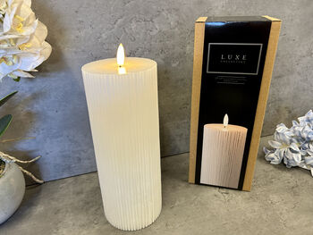 23cm White Ribbed LED Pillar Candle – Real Wax, 3 of 12