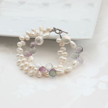 Teardrop Pearl And Gemstone Double Strand Bracelet, 4 of 10