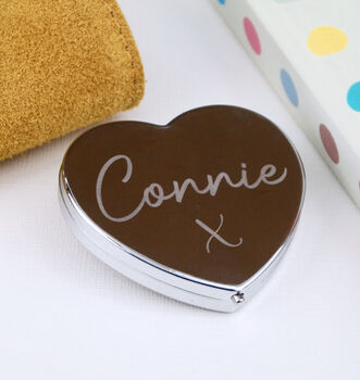 Personalised Name Heart Shaped Compact Mirror, 3 of 7