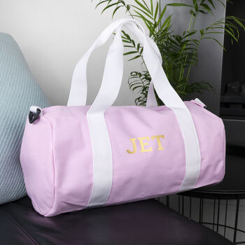 Monogrammed Barrel Gym Bag In Pink, 4 of 8