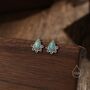 Sterling Silver Droplet Green Opal Crown Stud Earrings, thumbnail 3 of 10