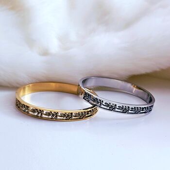 Leaf Cut Out Hinged Bangle 18 K Gold And Silver Plated Stainless Steel Bracelet Nature Inspired Jewellery Gift For Her, 4 of 6