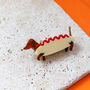 Dachshund Hot Dog Costume Halloween Perspex Brooch, thumbnail 1 of 3