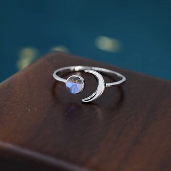 Sterling Silver Moonstone Moon Stacking Ring, 2 of 11