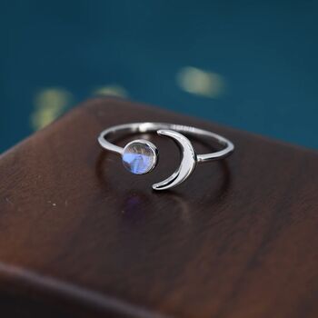 Sterling Silver Moonstone Moon Stacking Ring, 3 of 12