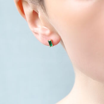 Emerald Green Baguette Rectangle Stud Earrings, 4 of 7