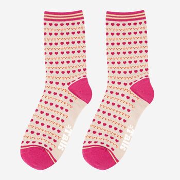 Women's Bamboo Socks Cream Pink Hearts Dots, 2 of 6