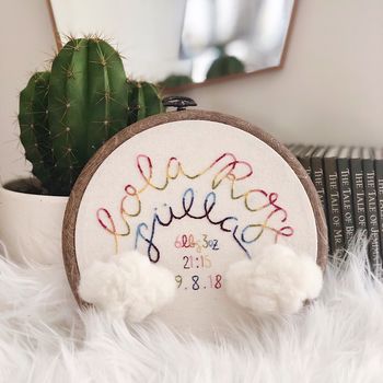 Personalised New Baby Rainbow And Cloud Embroidery Hoop, 5 of 5