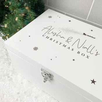 Personalised White Wooden Engraved Couples Christmas Eve Box Three Sizes 22cm | 27cm | 30cm, 4 of 9