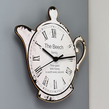 Personalised Teapot Shape Wooden Clock, 2 of 2