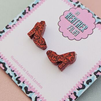 Red Glitter High Heel Resin Stud Earrings, 4 of 4