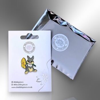 Grey Cartoon Bunny Rabbit Holding A Flower Enamel Pin Badge, Easter Accessory, Animal Gifts For Kids, 5 of 8