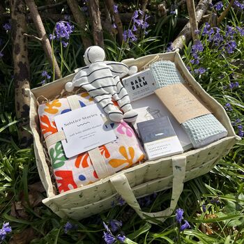 Linen Leaf Nappy Caddy New Baby Gift Hamper, 5 of 12