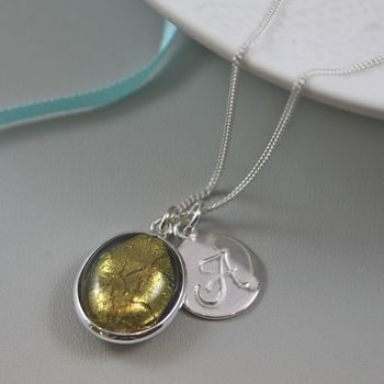Silver Necklace With Murano Glass Oval And Initial, 7 of 10
