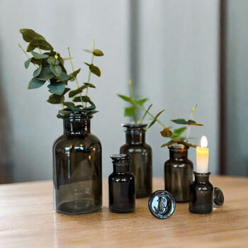 Dark Grey Glass Apothecary Bottles Set Of Five, 2 of 11