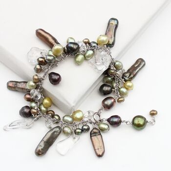 Unusual Assorted Freshwater Pearl Bracelet On Sterling Silver Chain, 6 of 12