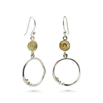 Organic Hoop Drop Earrings With Gold Spiral Detail, 3 of 5