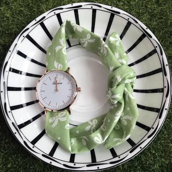 Green Floral Changeable Women Cotton Strap Wrist Watch, 4 of 5