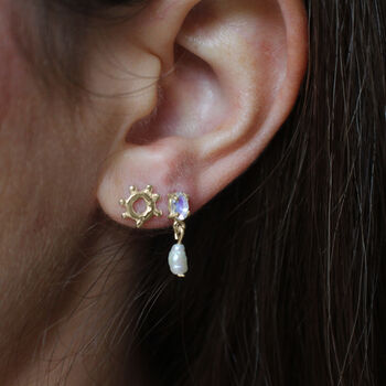 Oval Moonstone And Pearl Earrings 9ct Gold Or Silver, 6 of 7