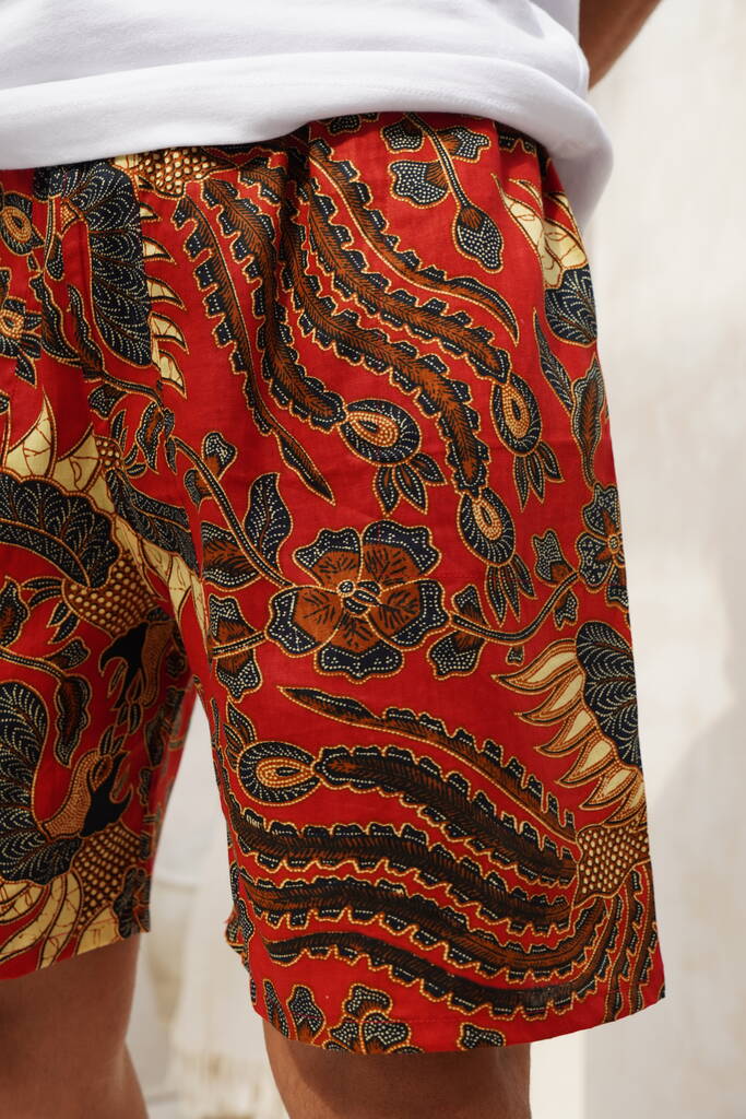 Red Men’s Cotton Batik Shorts By Wear the World
