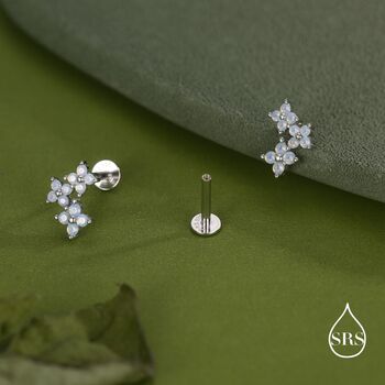 Opal Colour Cz Hydrangea Bouquet 16 G Flat Back Earrings In Sterling Silver, 7 of 11