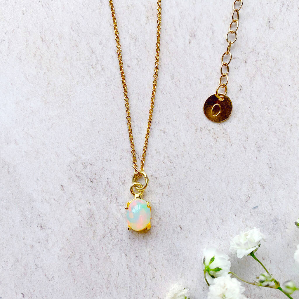 October Birthstone Genuine Fire Opal Necklace By Lucent Studios